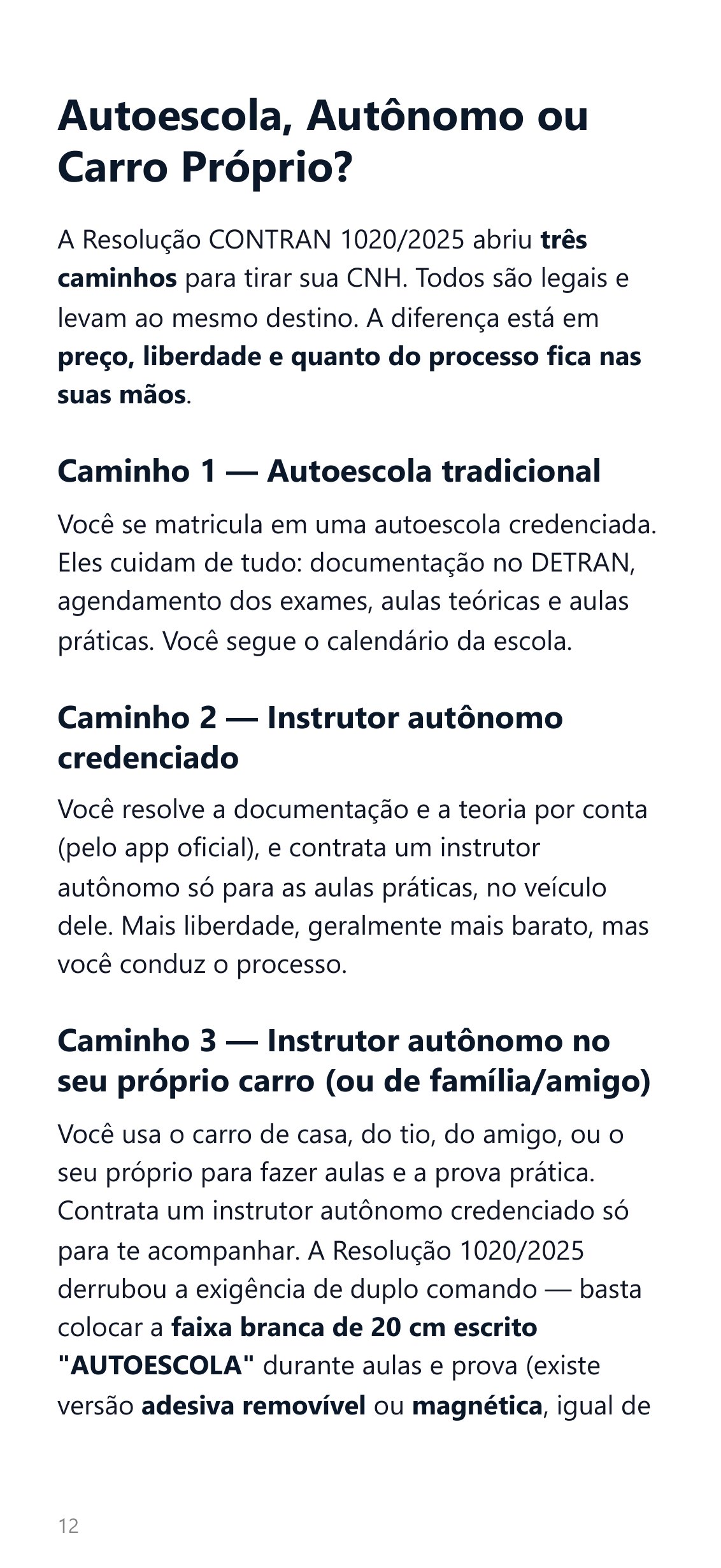 Página do guia: Autoescola, autônomo ou carro próprio?