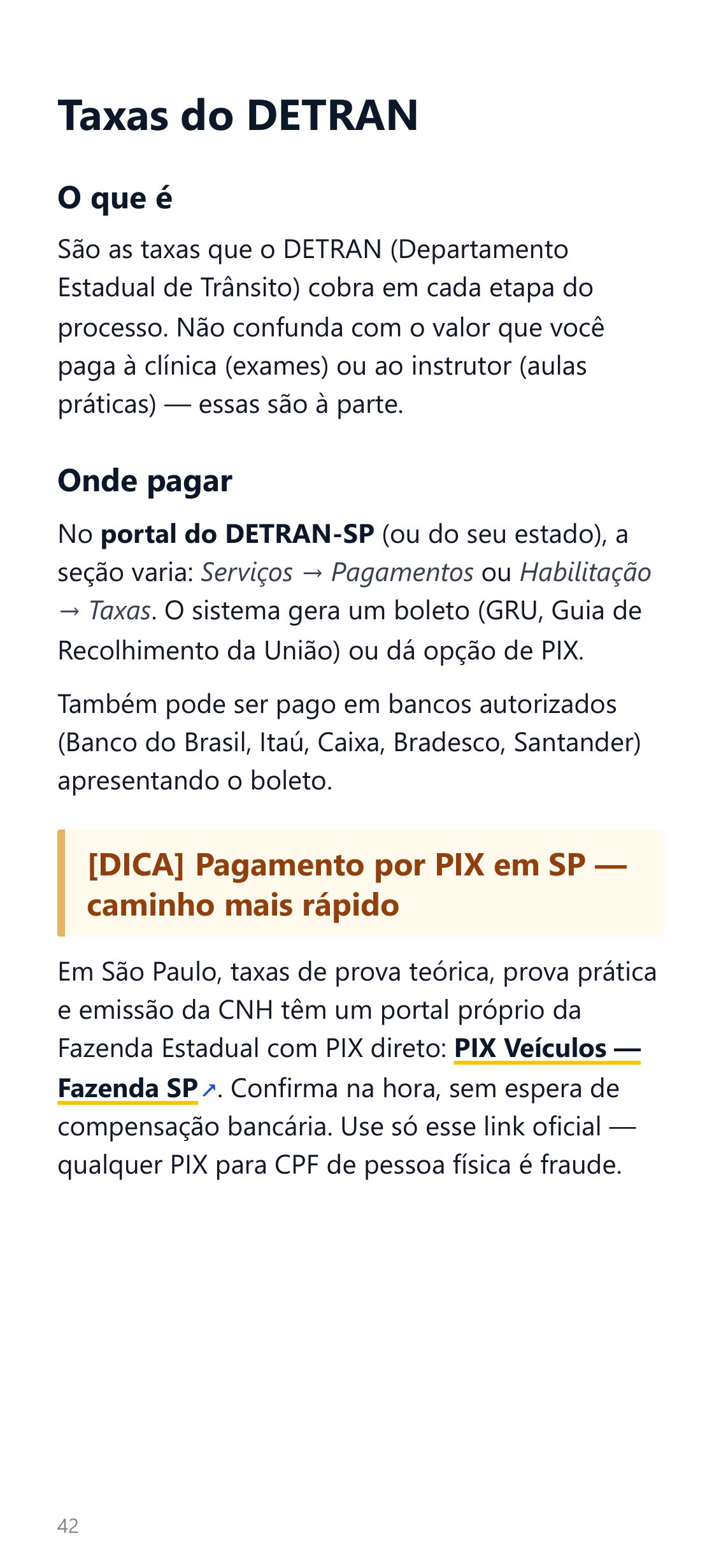 Página do guia: Taxas do DETRAN